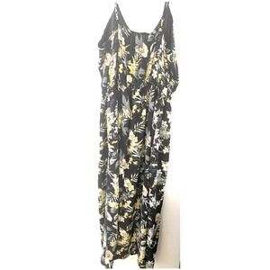 Women’s Justify Floral Print Midi Wrap Romper Dress V-Neck Stretch Yellow Black